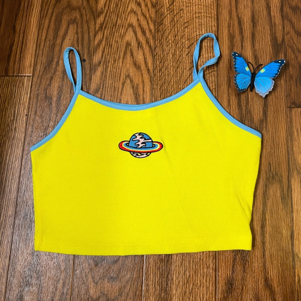 Rainbow Saturn crop top.